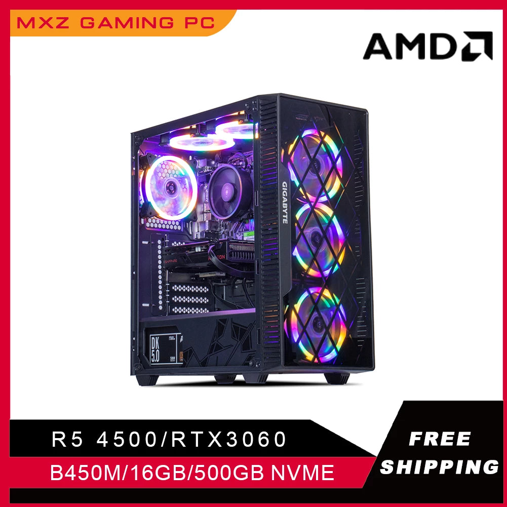 MXZ Gaming PC Ryzen 5 4500 RTX3060 500GB NVME Windows10 Pro Key Desktop Computer For System Unit Pc Customize Pc gamer comple