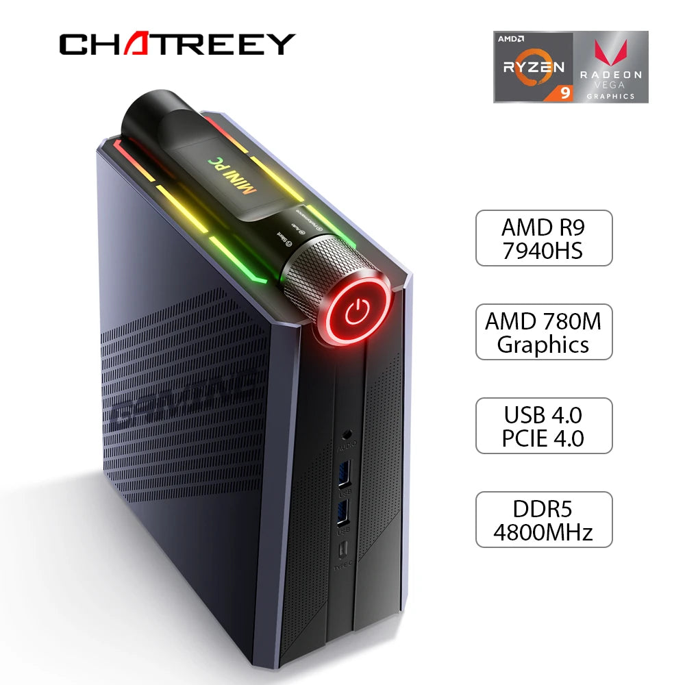 Chatreey AMR5 AM08 Mini PC AMD Ryzen 5 R7 7735HS R9 6900HX Gaming Desktop Computer WiFi 6 BT 5.0 Pre-install Windows 11