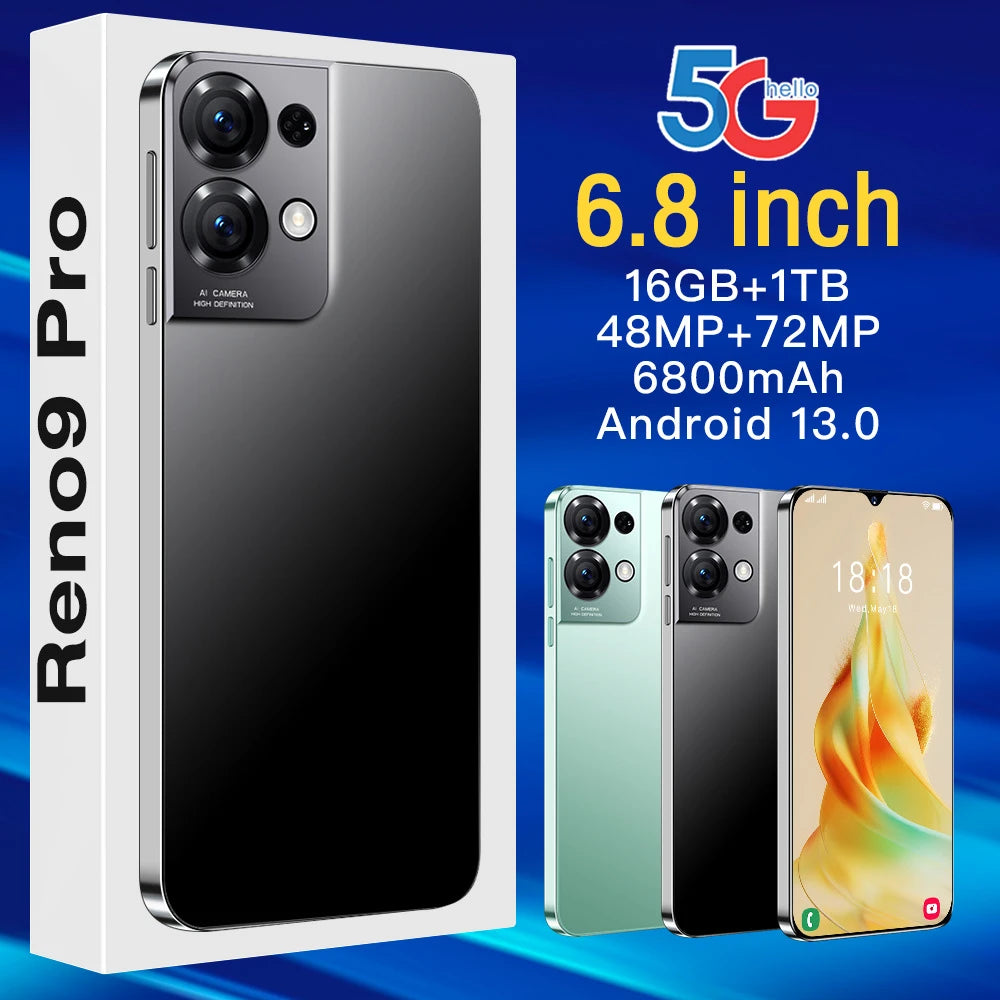 Global Version Reno8 Pro Smartphone 5G Android 6.8inch HD Full Screen 16GB+1TB Mobile Phones Dual SIM Cards Cell Phone Brand New