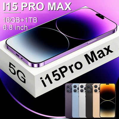 2023 Brand New i15 Pro Max Android Smartphone 6.8inch Full Screen Face ID 16GB+1TB Mobile Phones Global Version 4G 5G Cell Phone