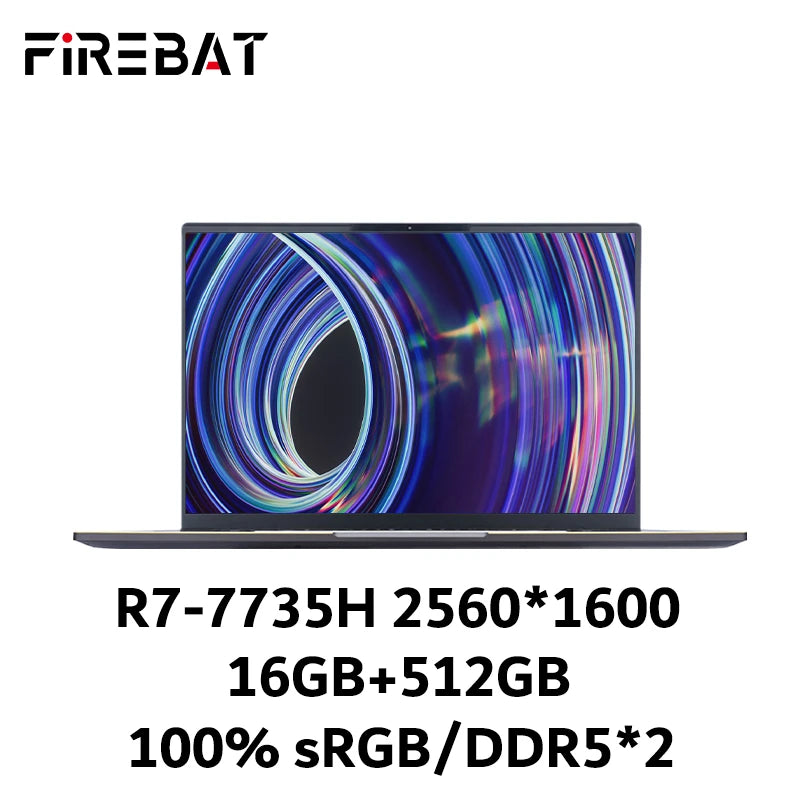 FIREBAT U6 NEW 16 Inch Laptop Ryzen 7 7735H/7840H 2560*1600 DDR5 Wifi6 BT5.1 120Hz Business Ultra Slim Computer Notebooks