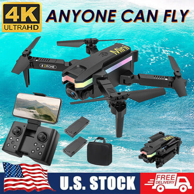 4k HD Wide Angle Dual Camera Rc Drone Foldable FPV WiFi Quadcopter + 2 Batteries